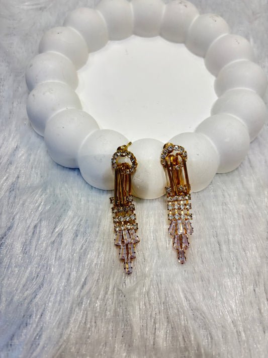 Gold-Plated Crystal Tassel Dangler Earrings with CZ Accents