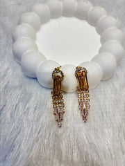 Gold-Plated Crystal Tassel Dangler Earrings with CZ Accents