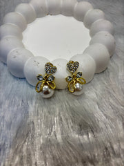 Gold Pearl Heart Stud Earrings