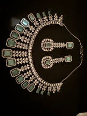 Square Cut Teal Diamond Necklace