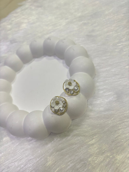 Floral Pearl & Crystal Stud Earrings