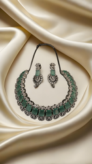 Square Teal Silver Plated Necklace Set