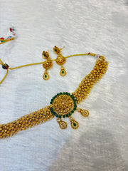 Gold Plated Antique Emerald Choker Set – Traditional Bridal Jewelry