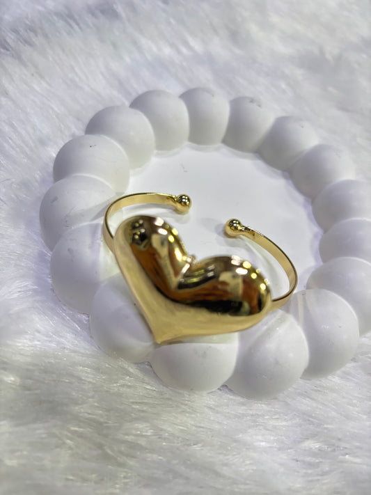 Gold Heart Kada – Statement Open Cuff Bangle