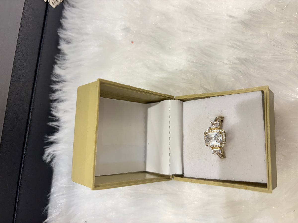 Gold Plated Ring with AD Clear Stone – Elegant Statement Jewelry for Women