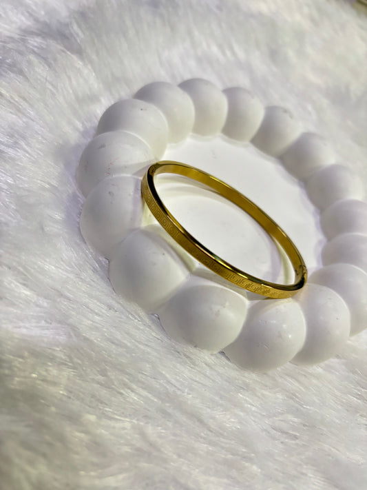 Gold Engraved Kada – Minimal Geometric Bangle