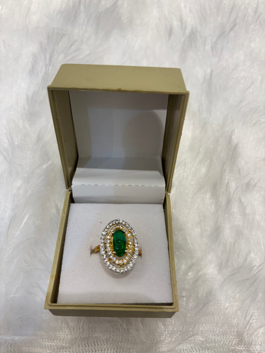 Oval Dual Toned Emerald Ring – Elegant Gold & Silver Adjustable Jewelry