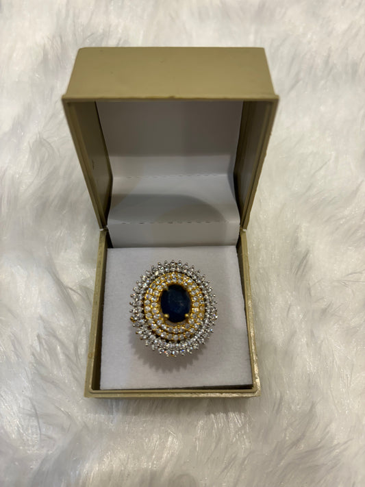 AD Dual Toned Ring with Coloured Stone – Elegant Adjustable Party & Festive Jewelry