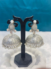 Oxidized Jhumka With Colourful Tear Drop Design