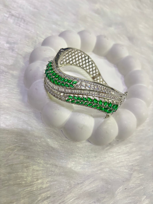 Elegant Emerald Leaf Kada – Green Stone Adjustable Party Wear Bangle