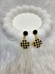 Gold-Plated Black & CZ Drop Earrings