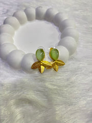 Golden Leaf Stone Stud Earrings – Multi Colors