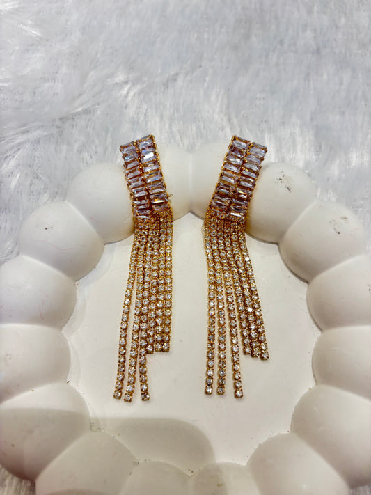 Crystal Cascade Long Dangler Earrings – Gold & Silver Plated