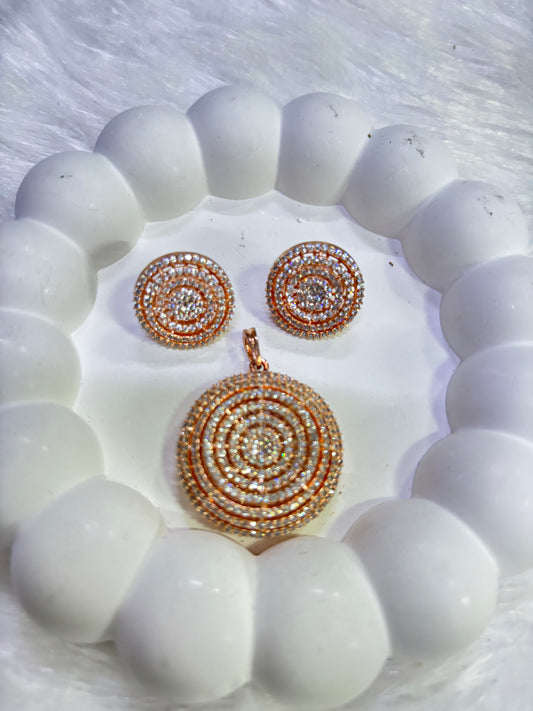 Rose Gold Round Zircon Pendant Set