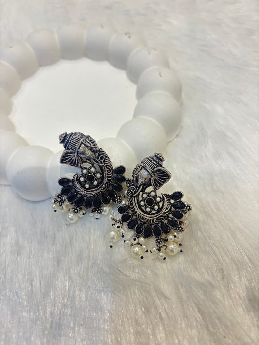 Oxidized Black Elephant Design Studs