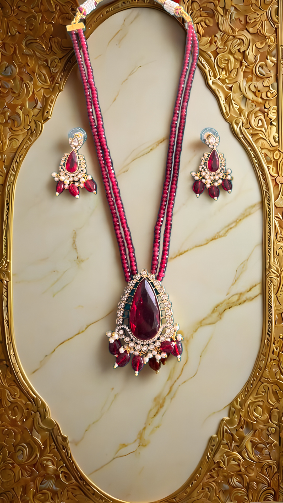 Crimson Royalty Beaded Necklace Set