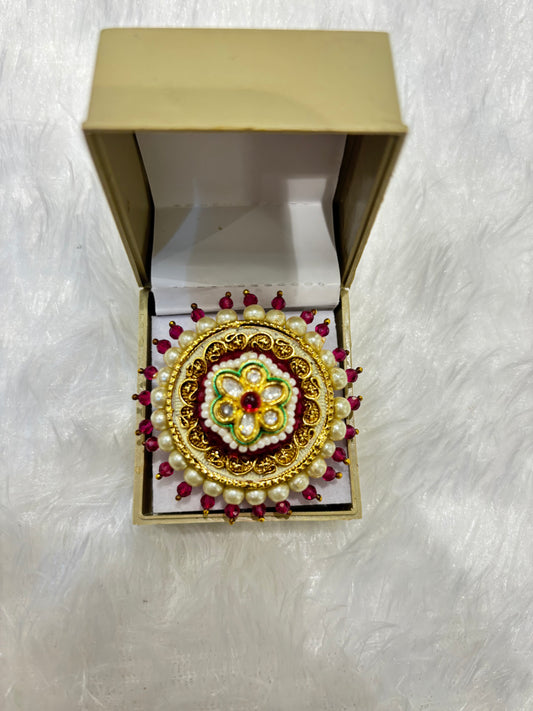 Big Red Kundan Ring – Statement Traditional Jewelry