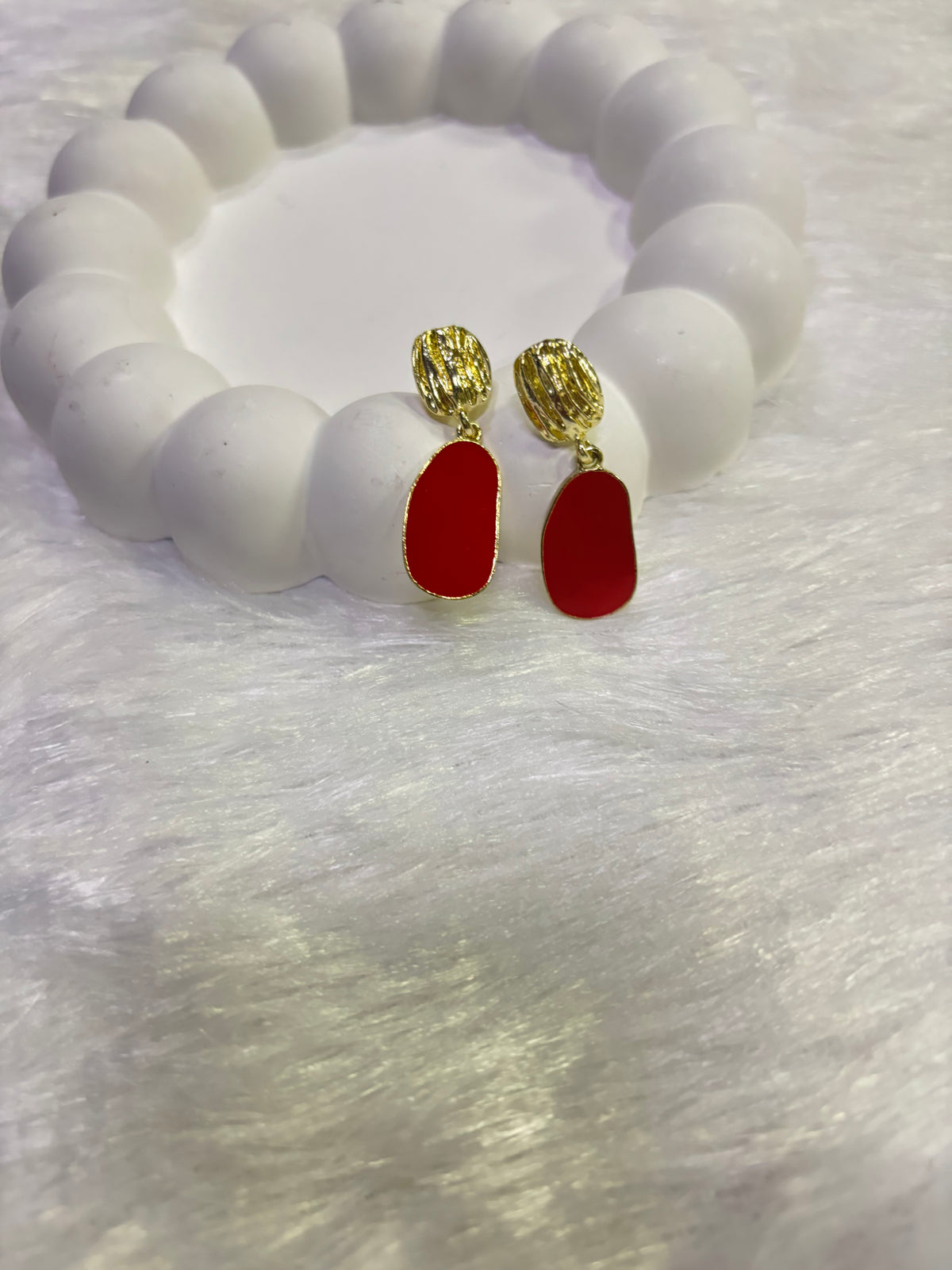 Red Enamel Gold Drop Earrings
