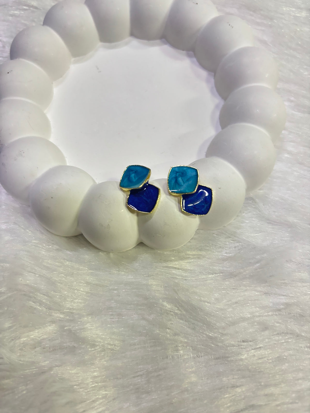 Blue Ocean Dual-Tone Stud Earrings