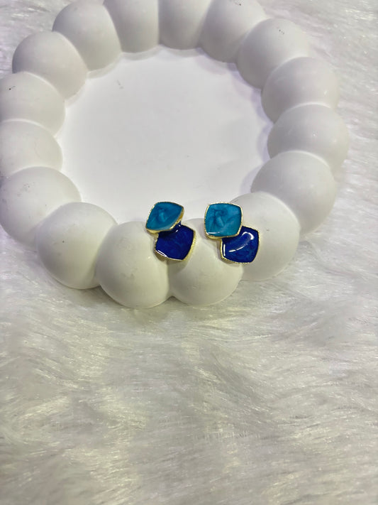 Blue Ocean Dual-Tone Stud Earrings