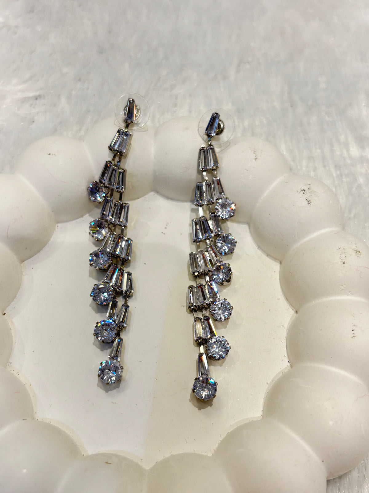 Dual Tone Crystal Cascade Drop Earrings