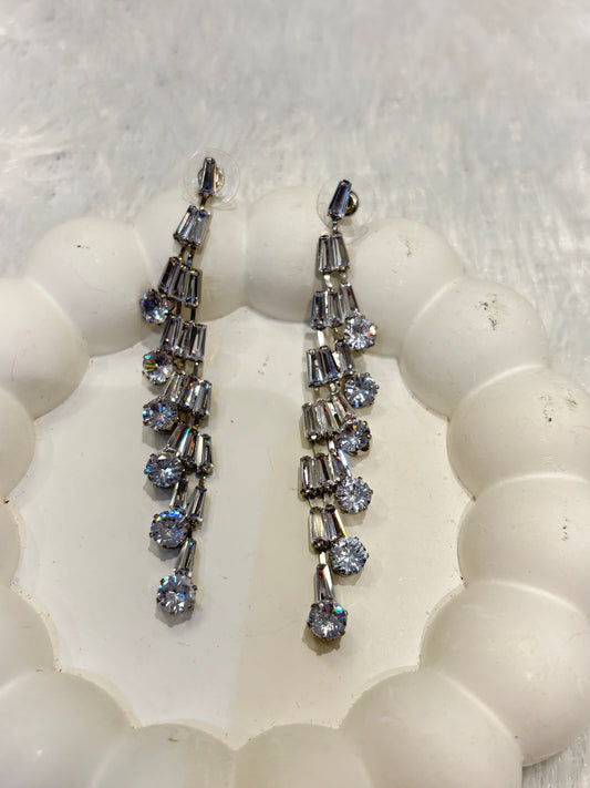 Dual Tone Crystal Cascade Drop Earrings
