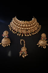 Gold Necklace Drop Earring and Tikka Bridal Set
