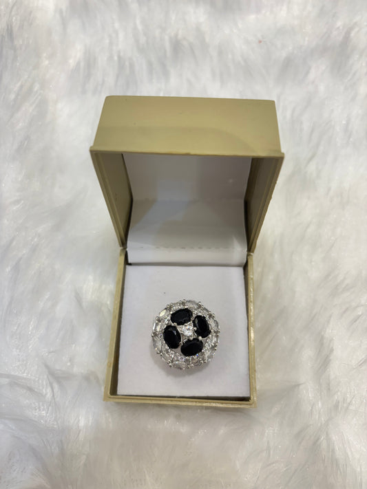 Black AD Elegant Ring – Sophisticated American Diamond Jewelry for Special Occasions