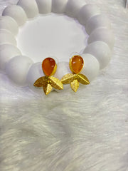 Golden Leaf Stone Stud Earrings – Multi Colors