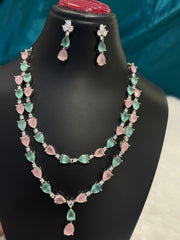 Dual Lined & Coloured AD Stones Necklace Set – Elegant Multicolor American Diamond Jewelry