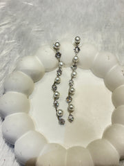 Pearl & Crystal Long Drop Earrings – Dual Tone Elegance