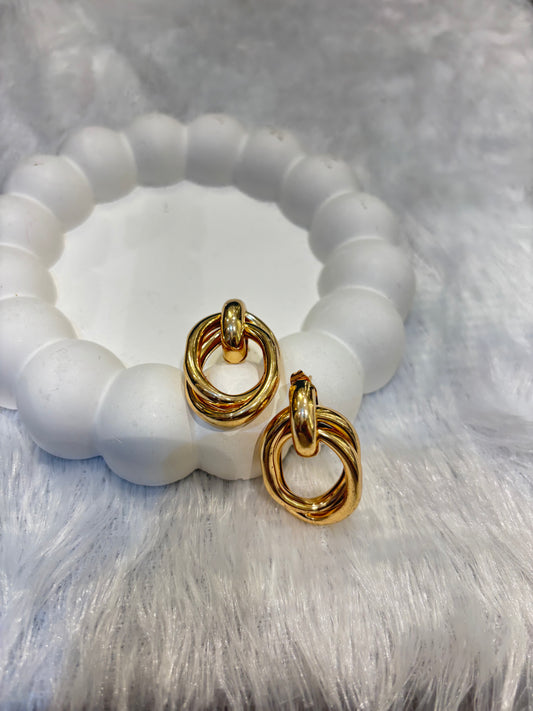 Gold-Plated Interlinked Hoop Stud Earrings