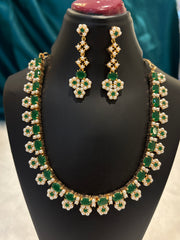 Stone & Pearl Lined Necklace Set – Elegant Traditional Jewelry for Women