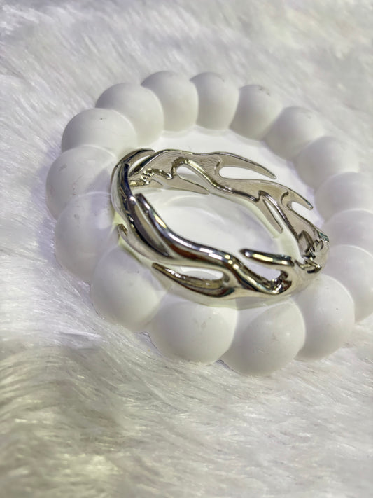 Silver Flame Open Cuff Bracelet – Adjustable Statement Jewelry