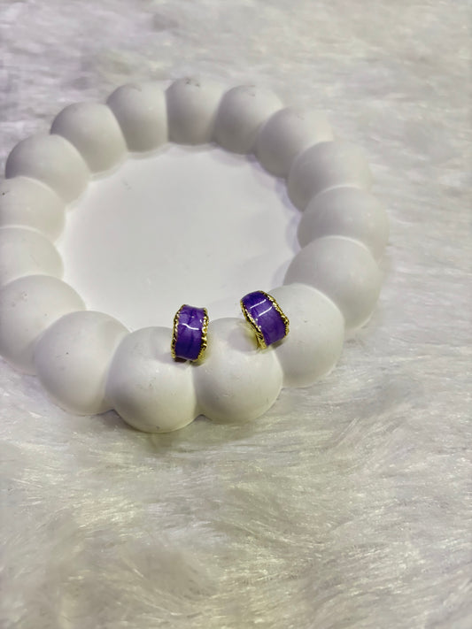 Purple Enamel Mini Hoop Earrings