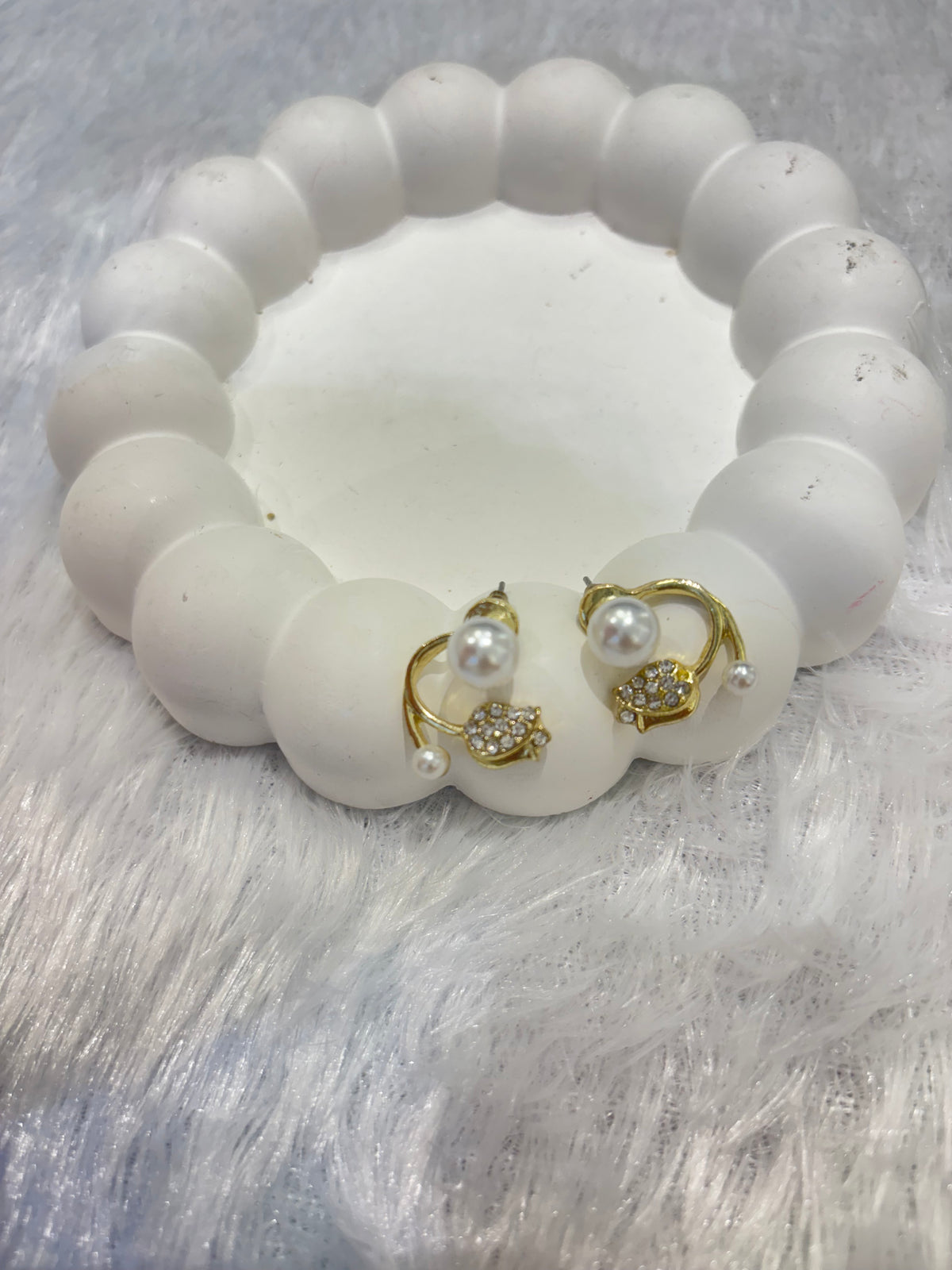 Floral Pearl Crescent Stud Earrings – Gold Plated Modern Fashion Jewelry