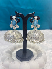 Oxidized Jhumka With Colourful Tear Drop Design