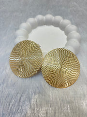 Golden Textured Disc Statement Earrings