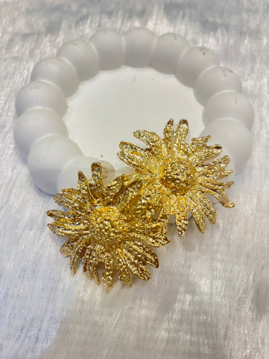 Golden Textured Sunflower Stud Earrings