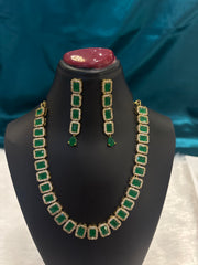 AD & Mehendi Polish Necklace Set – Antique Gold Finish Jewelry for Women