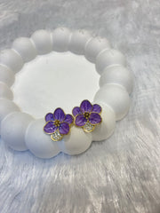 Gold-Plated Purple Floral Stud Earrings with CZ Stone Accents