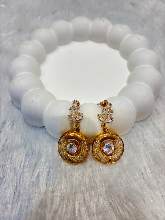Gold Round Crystal Drop Earrings