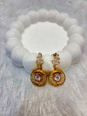 Gold Round Crystal Drop Earrings