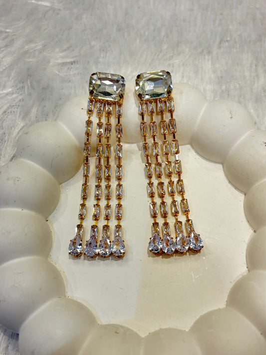 Emerald Cut Crystal Waterfall Earrings