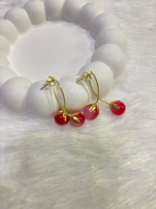 Cherry Drop Hoop Earrings