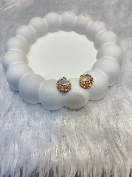 Gold-Plated Round Mother of Pearl Stud Earrings with CZ Stones