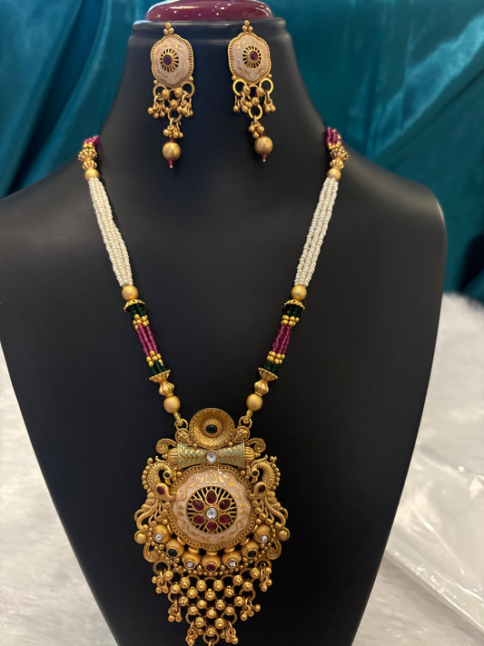 Gold Plated and Pearl Rajwadi Maala Set – Royal Traditional Jewelry