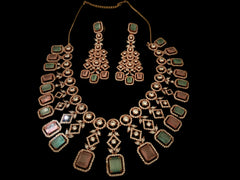 Dual Colour Square Cut Rose Gold Necklace Set