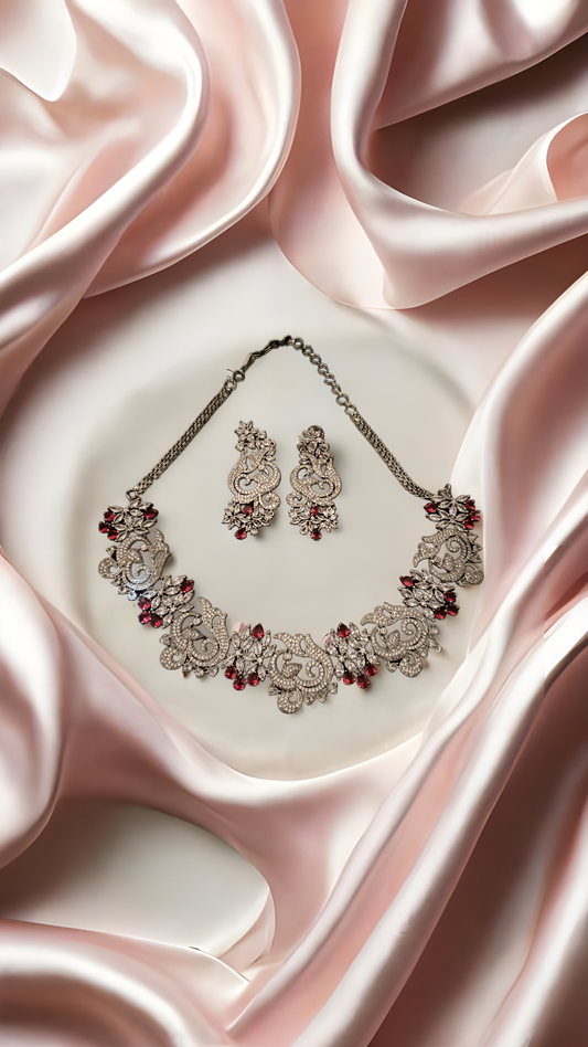 Unique Design AD & Ruby Necklace Set – Elegant Red Stone Bridal & Festive Jewelry
