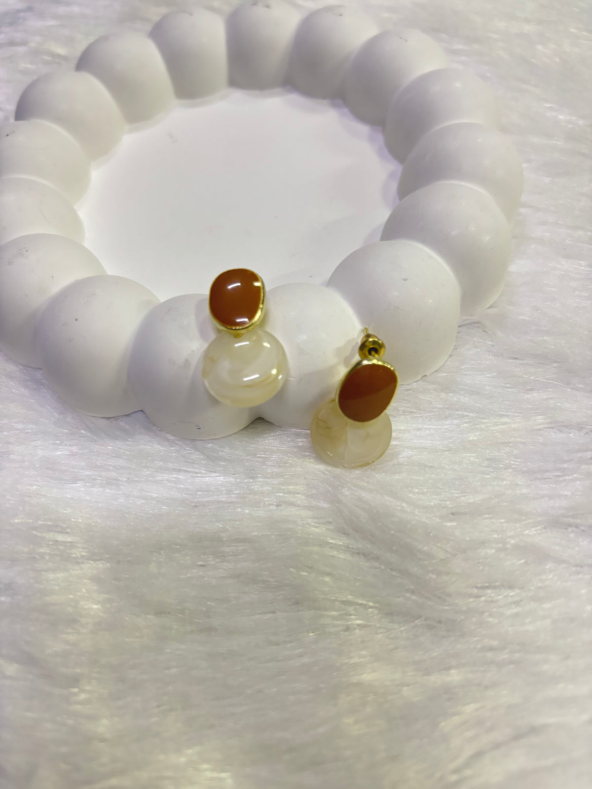 Brown & Ivory Dual-Tone Drop Earrings